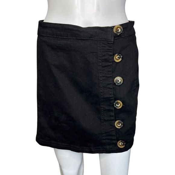 Momokrom Skirt Womens Small Black Mini Length Buttons Neutral Casual Preppy Y2K - Picture 1 of 7